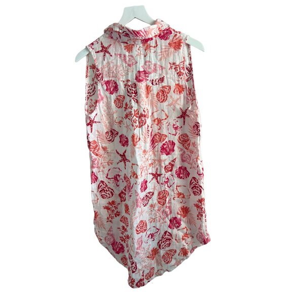 C&C California Beach Print Lightweight Linen Sleeveless Tunic Cover-Up - Picture 2 of 3